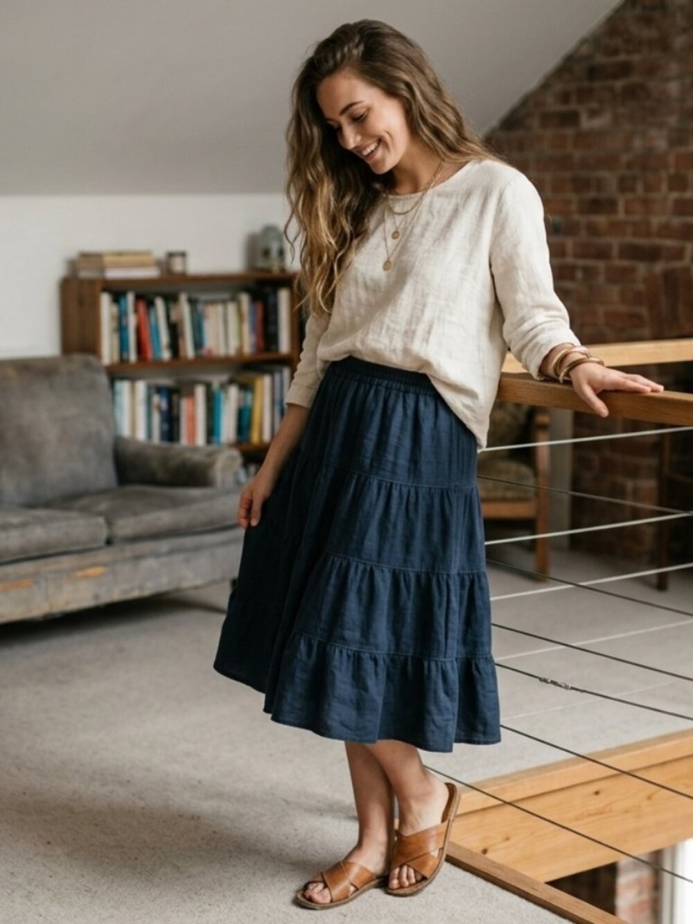 J.Crew Navy Blue Tiered Midi Skirt – Size Small
